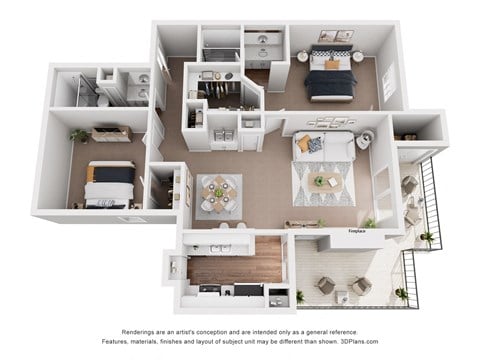 Floor plan for 2 beds, 2 baths, 1080 sqft